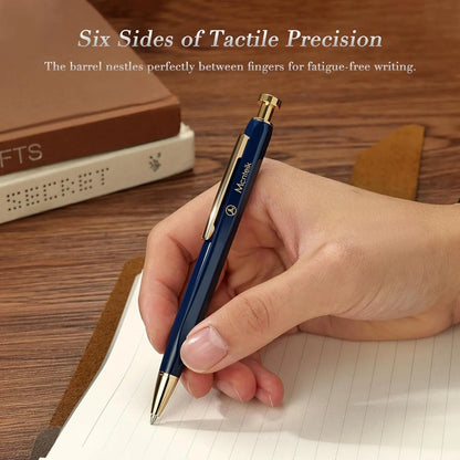 Blue Gel Pen-Stunning Click Pen with 24K  Finish, Hexagonal Design, ADMOK Black Refill,   Set for Men & Women, Professional Executive Office, Nice Fancy Retractable Pens