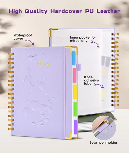 Leather Bound Journal - 8"x10" B5 Leather Hardcover Spiral School Notebook, 300 College-Ruled Paper Pages, Removable Divider Tabs, 5-Subject, Expandable Back Pocket, for School Work, Office Accessories
