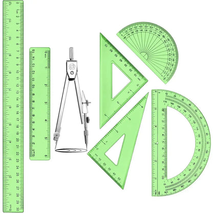 Transparent Yellow Plastic Geometry Math Set for Office Supplies, Artists & Designers – Drawing Compass, 12in/6in Rulers, 6in/4in Protractors, 45°/60° Triangle Rulers, Hollow Design for Enhanced Visibility, 1 Set