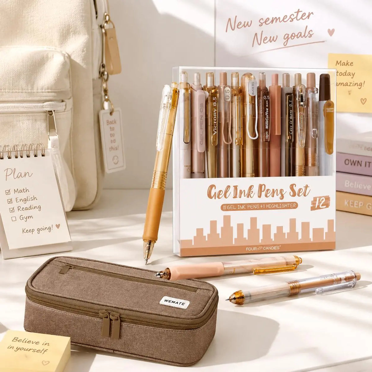 Four Candies Rose Series Aesthetic Gel Pens with pencil case,0.5mm Fine Point Smooth Writing,Cute Girly Kawaii Desk Accessories,Planner & Journal Pens,Black Pink Ink,Nurse & Student Essentials,Back to School Haul,Office & School Supplies