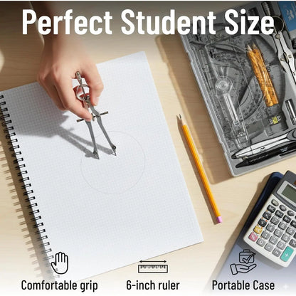 - Geometry Set, 15 count Set with 6 Inch Swing Arm Protractor | IncludesMetal Divider, Set Squares, Ruler, Compasses for Math for Drafting & School Supplies