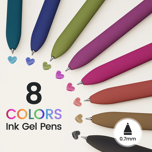 Jimmidda Colorful Gel Pens, 8 Pack Vintage Colored Ink Pens with Fidget Ball, 0.7mm Medium Point Quick Drying Smooth Writing Gel Pen, Ergonomic Grip Retractable Ballpoint Pens for Journaling, Note Taking, Doodling, School Office Supplies & Gift Cards outd