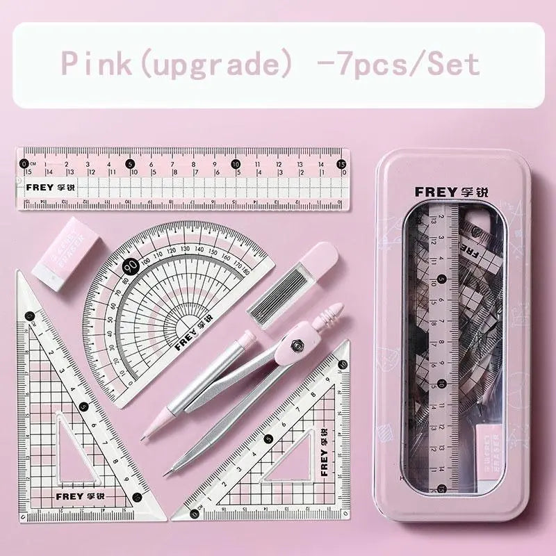 Compass & Ruler Set, Measuring Instrument, 7 Counts/set Including Compass & Measuring Ruler& Eraser & Lead, School Supplies for Students, Office Supplies