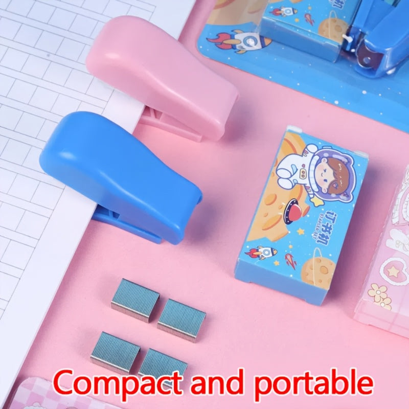 [2pcs Cartoon Mini Stapler Set] 2pcs Cartoon Mini Stapler Set, Portable Mini Stapler Set, Small Office Stapler