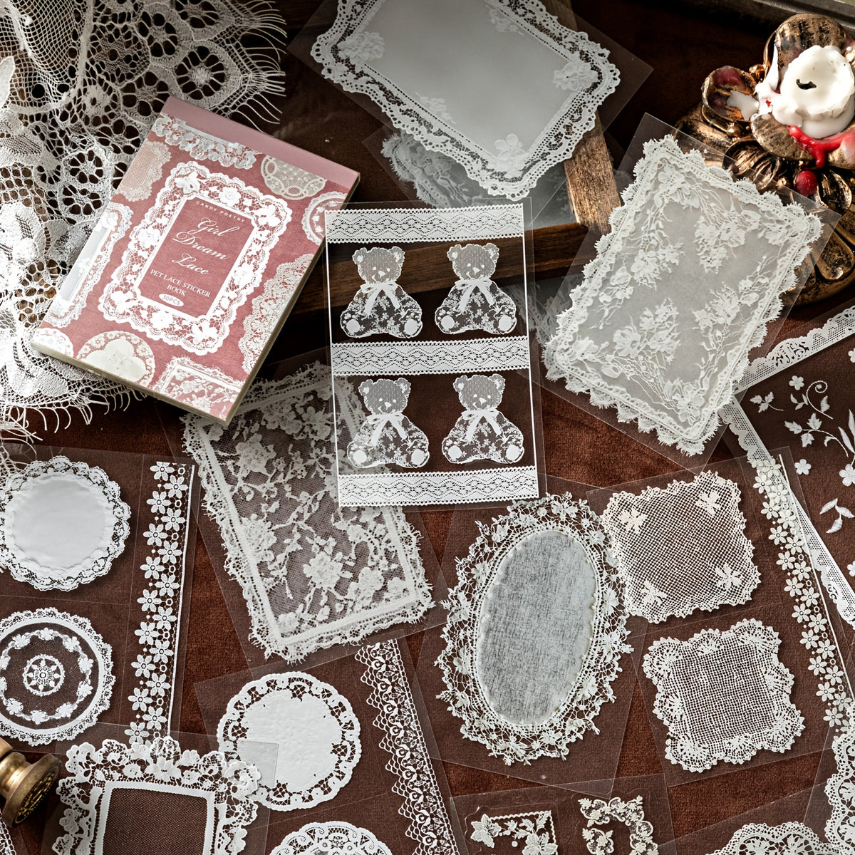 A Notebook with 30 Sheets of Office Stickers, Made of PET Material, Featuring a Lace Museum Series with Lace-Themed Stationery And Decorative Stickers for Various Occasions, Suitable As Gifts for Holidays And Birthdays
