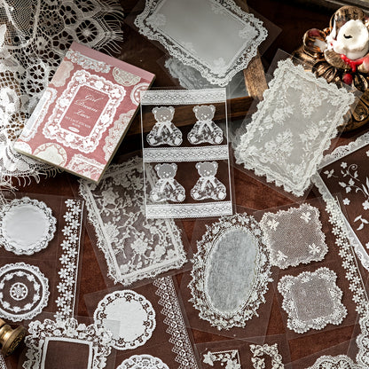A Notebook with 30 Sheets of Office Stickers, Made of PET Material, Featuring a Lace Museum Series with Lace-Themed Stationery And Decorative Stickers for Various Occasions, Suitable As Gifts for Holidays And Birthdays
