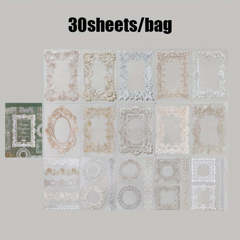 A Notebook with 30 Sheets of Office Stickers, Made of PET Material, Featuring a Lace Museum Series with Lace-Themed Stationery And Decorative Stickers for Various Occasions, Suitable As Gifts for Holidays And Birthdays