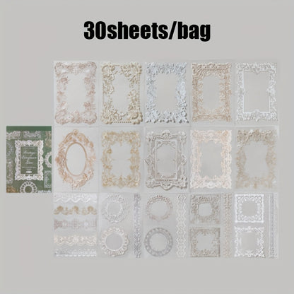 A Notebook with 30 Sheets of Office Stickers, Made of PET Material, Featuring a Lace Museum Series with Lace-Themed Stationery And Decorative Stickers for Various Occasions, Suitable As Gifts for Holidays And Birthdays