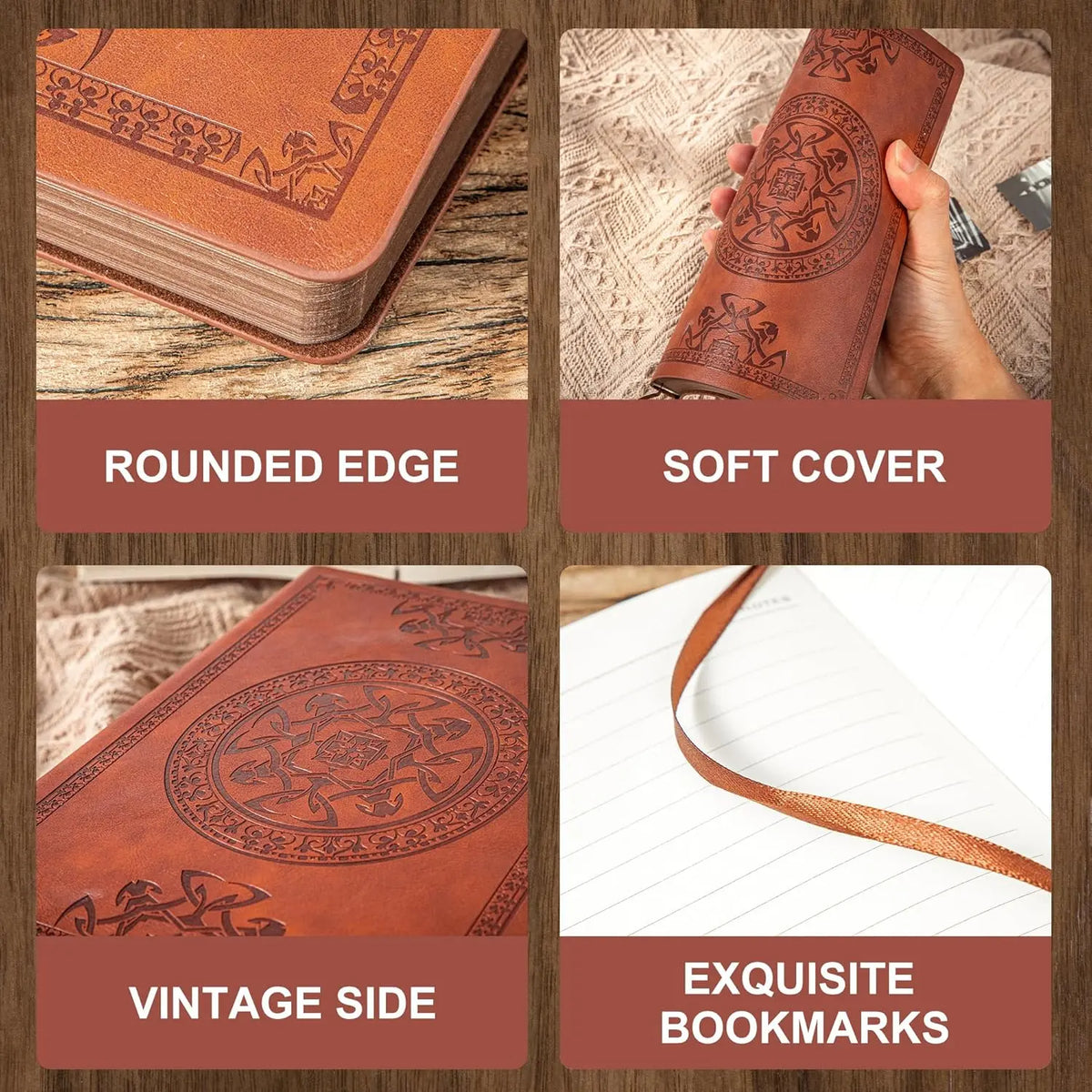 CAGIE 4-Pack PU Leather A5 Embossed Softcover Journals notebook Blank inner pages  - 288-Page Writing Notebooks, Office Stationery, Back to School Haul Supplies, Journaling Supplies, Vintage Gifts for Men (Father's Day), School Supplies Haul,sohochic