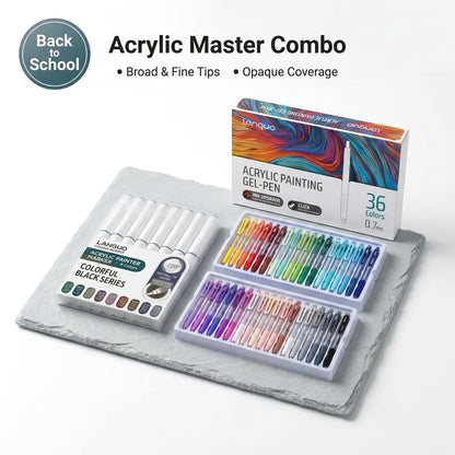 Languo 45-Color Acrylic Paint Master Combo Set - 45-Piece Office Stationery Gel Pens with Broad Tips, Fine Tips, Click-Action Retractable Design, High Opacity, Opaque Cover, High Precision, Erasable for Students' DIY Crafts, Festival Gifts
