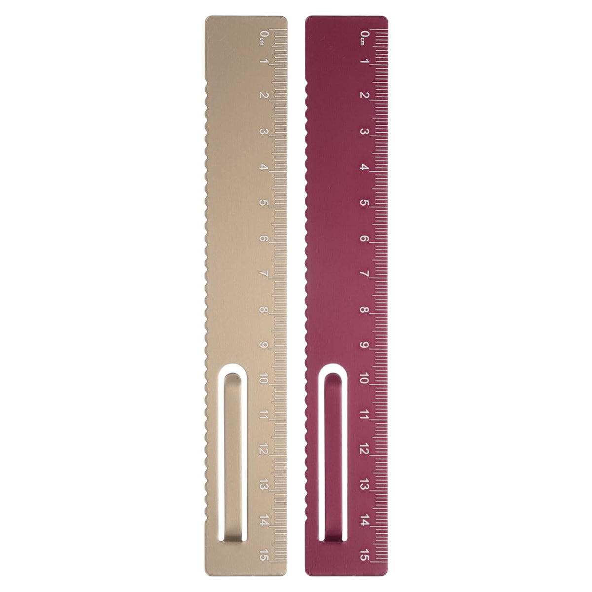 HARFINGTON 2pcs Straight Ruler 15cm Metal Bookmark Clip Rulers Blue/Rose
