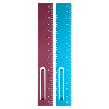 HARFINGTON 2pcs Straight Ruler 15cm Metal Bookmark Clip Rulers Blue/Rose