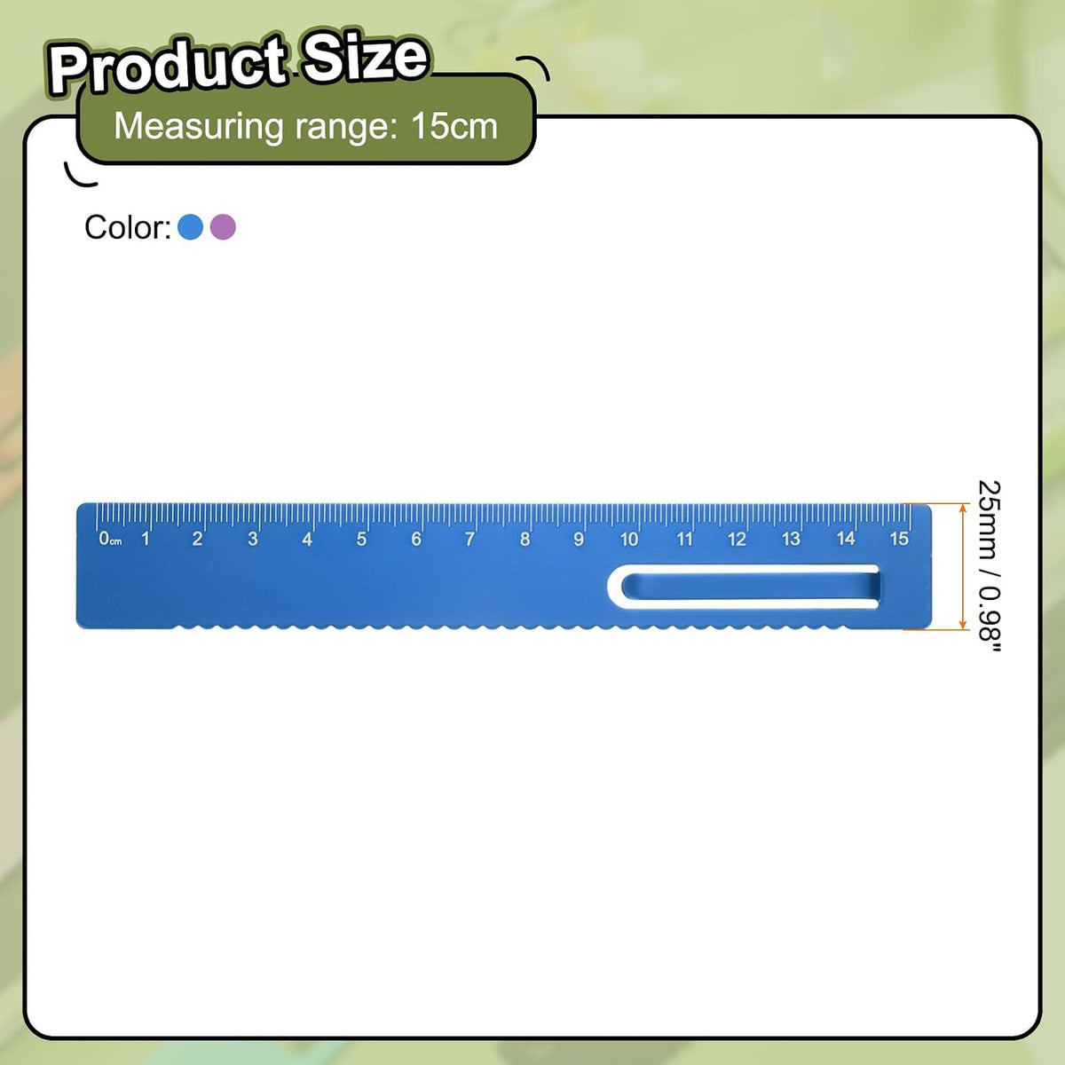 HARFINGTON 2pcs Straight Ruler 15cm Metal Bookmark Clip Rulers Blue/Rose