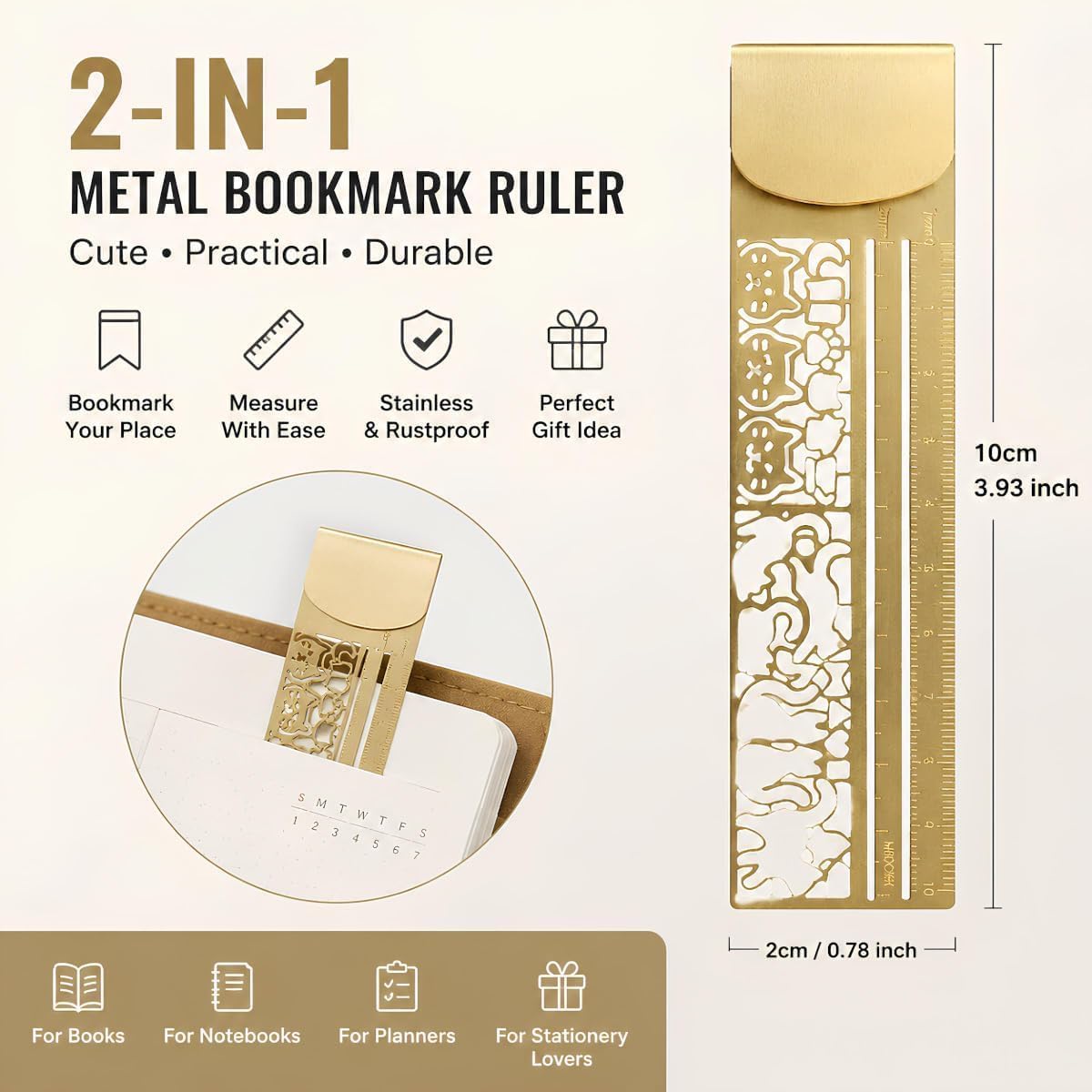 Cute Hollow Cat 2-in-1 Metal Bookmark Ruler, Cat Bookmark Ruler, Metal Stencil Bookmarks, Multifunctional Straight with Measuring Tool for School Home Office Reading Stationery (3Mix)