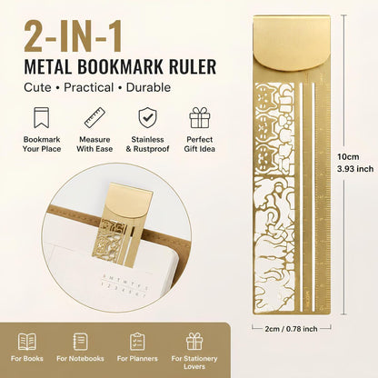 Cute Hollow Cat 2-in-1 Metal Bookmark Ruler, Cat Bookmark Ruler, Metal Stencil Bookmarks, Multifunctional Straight with Measuring Tool for School Home Office Reading Stationery (3Mix)