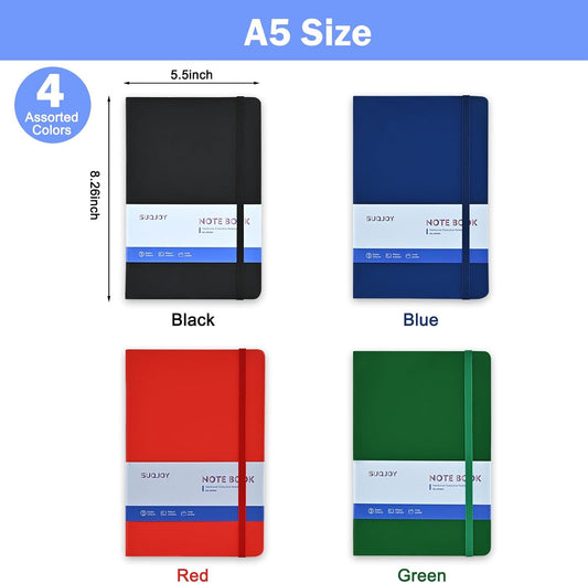 Lined Journal Notebooks, 4 Pack 160 Pages, 5.5x 8.2-Inch Journals for Women Men, Hardcover Notebook with 100 gsm Thick Paper, A5 Size College Ruled Notebook for Writing/Travel/Work (Assorted Color-4 Pack)
