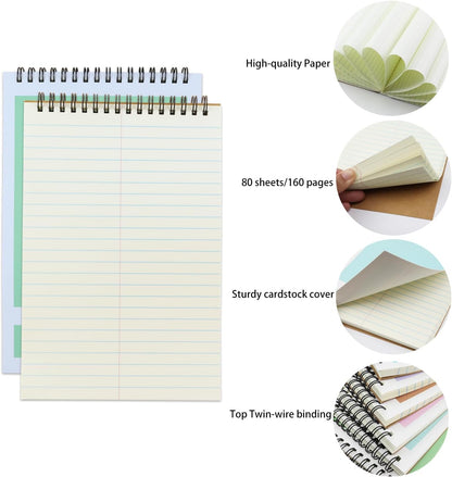 Steno Pad,6 Pack Top Spiral Notepads,6" x 9",80 Sheets, Gregg Rule Steno Notebook for Writing Notes in School, University, College, Office,Home