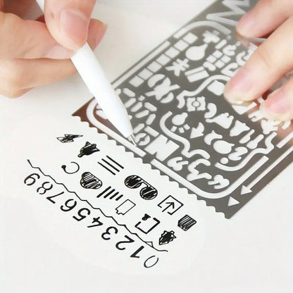2 Piece Set Creative Multifunctional Artist Drawing Doodle Bookmark, Stainless Steel Planning Ruler & Graphics Lace Tool for Crafting, Scrapbooking, Office Supplies