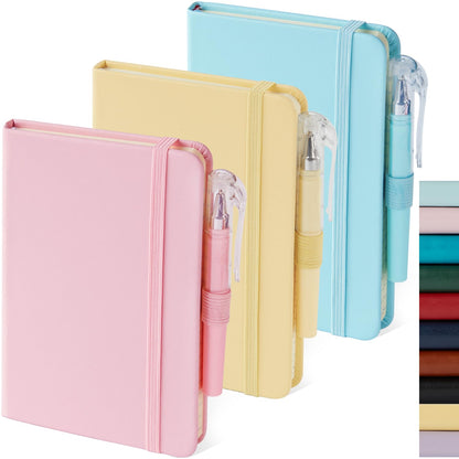 Small Notebook Pocket Journal, A6 3.7" x 5.7", 3 Pack, Black Leather Cover