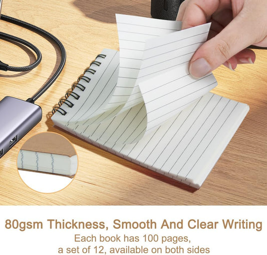 12 Pack 3x5" Mini Notebook, Small Spiral College Ruled Notepad for School