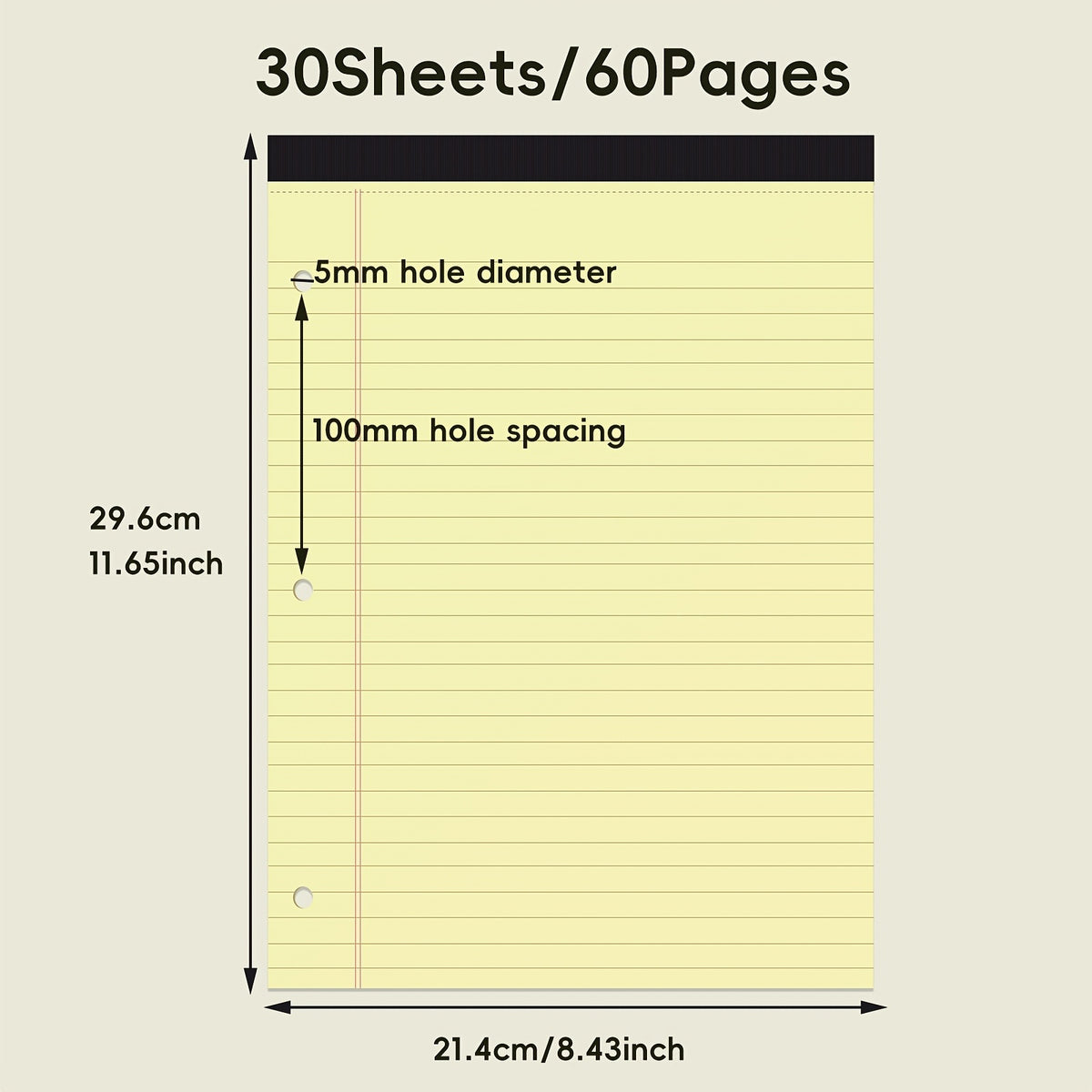 Granary College Ruled 8.5 X 11.75-Inch 30 Sheet Perforated Lined Writing Note Pads, Memo Pad, Writing Scratch Pad, Blank Note Pads, Paper Pad for Work, School, 3 Hole, Tearable Page, Multicolor.
