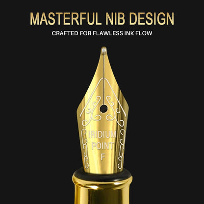 Smooth Writing Fountain Pen, 10 Ink Cartridges, Fine Nib, Gold