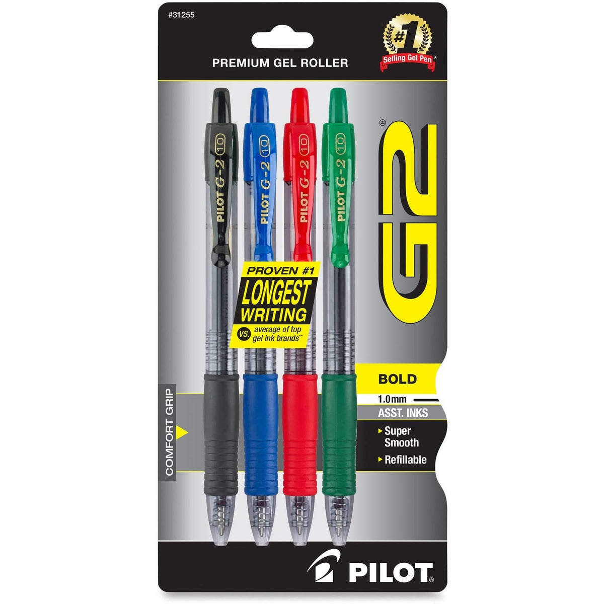 PILOT G2 Premium Gel Pens, Bold Point 1.0mm, Black Ink, 4-Pack