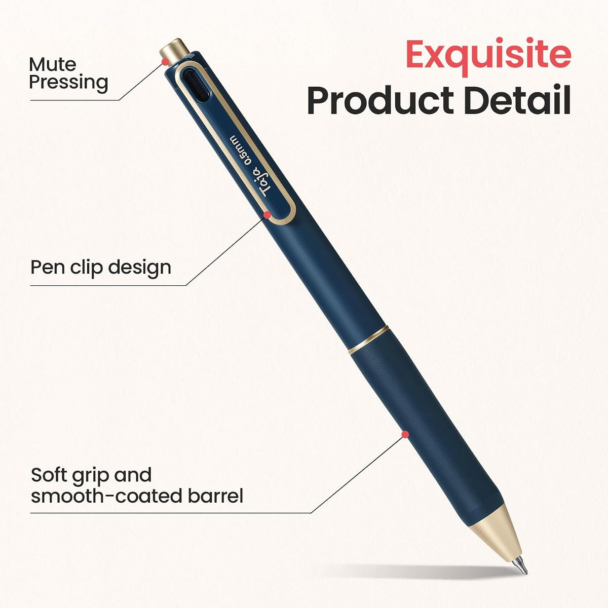 Taja Gel Pens, 6 Pcs Quick Dry Black Ink Pens, 0.5mm Fine Point, Pastel