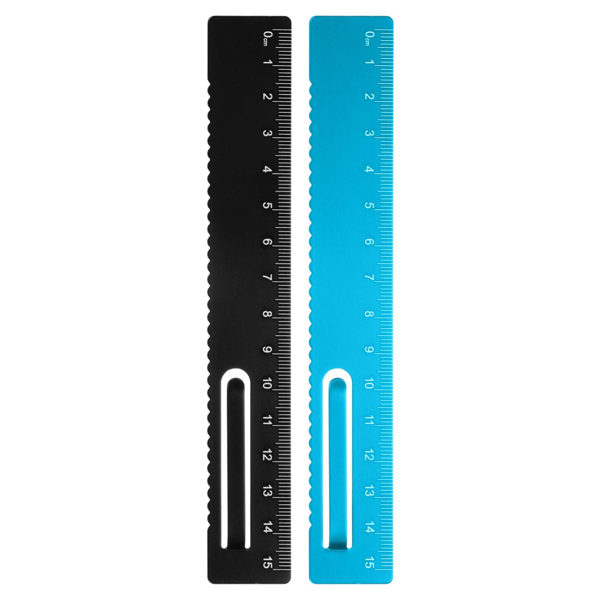 HARFINGTON 2pcs Straight Ruler 15cm Metal Bookmark Clip Rulers Blue/Rose