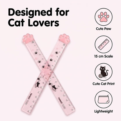 15CM Pink Cats Claw Straight Rulers, Plastic Measuring Tool Kawaii Measuring Rulers, Portable Stationery School Supplies Stationery Transparent Ruler Drafting Tools and Drafting Kits