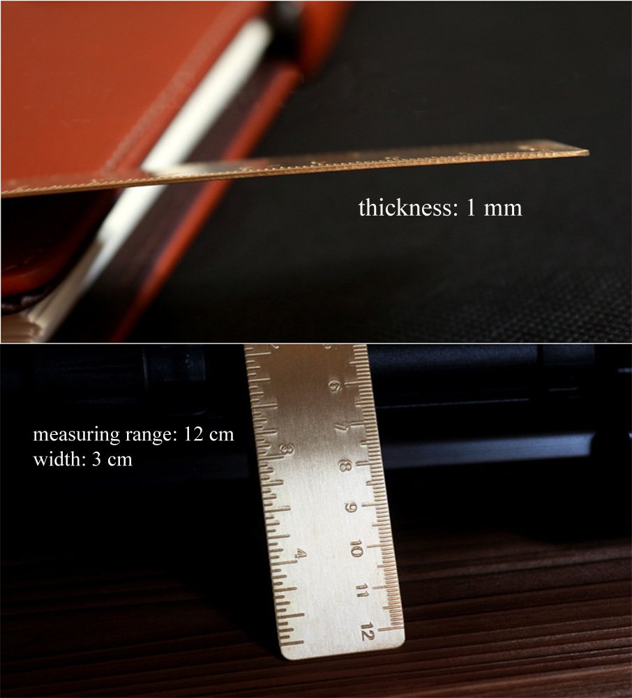 Ergonflow Gold Brass Ruler - Vintage Metal Copper Bookmark Dual Scale Engraved 4.75" (12Cm) Set of 2