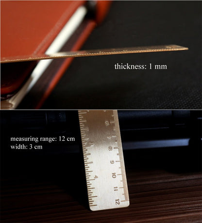 Ergonflow Gold Brass Ruler - Vintage Metal Copper Bookmark Dual Scale Engraved 4.75" (12Cm) Set of 2