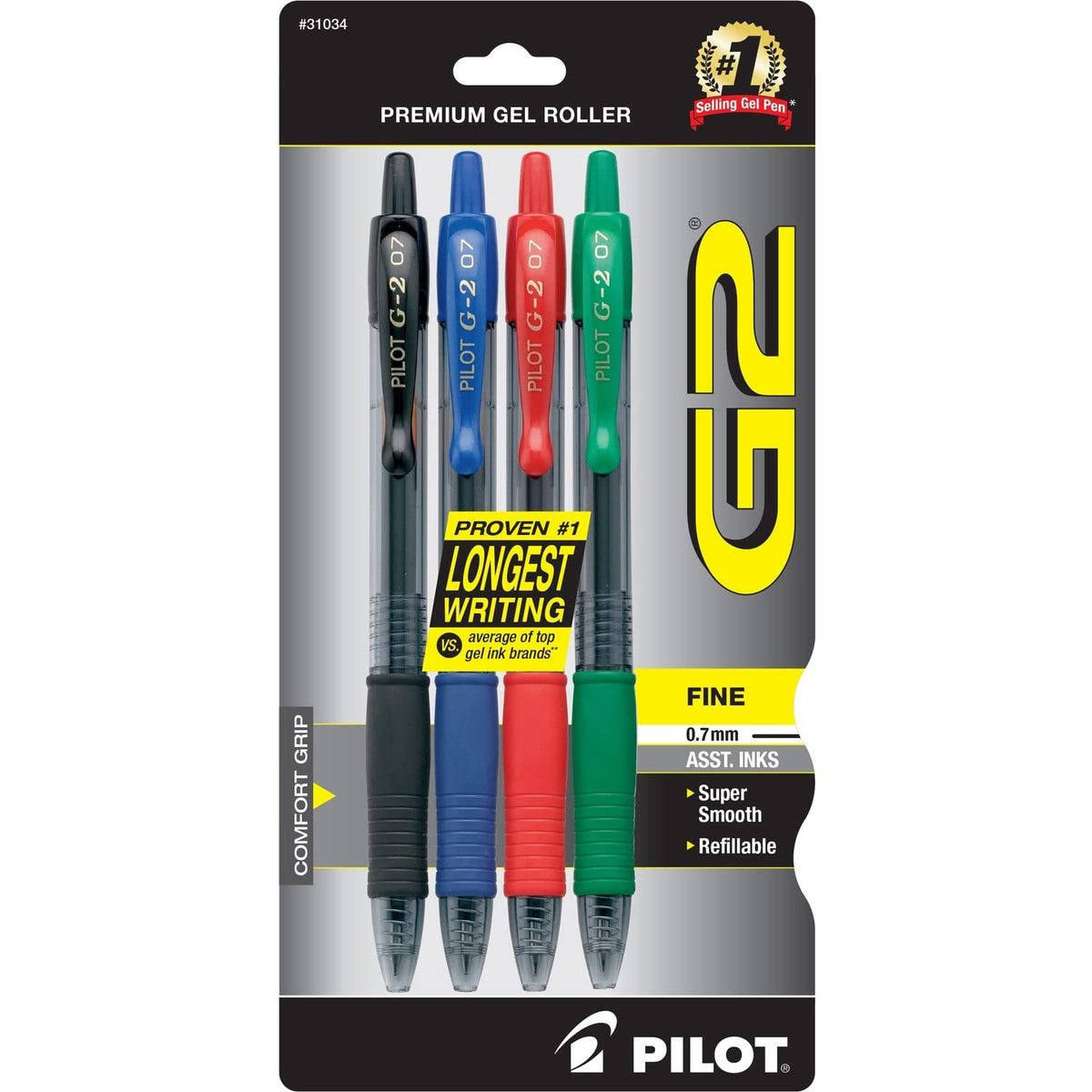 PILOT G2 Premium Gel Pens, Fine Point 0.7mm, Black Ink, 4-Pack