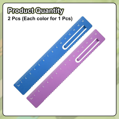 HARFINGTON 2pcs Straight Ruler 15cm Metal Bookmark Clip Rulers Blue/Rose