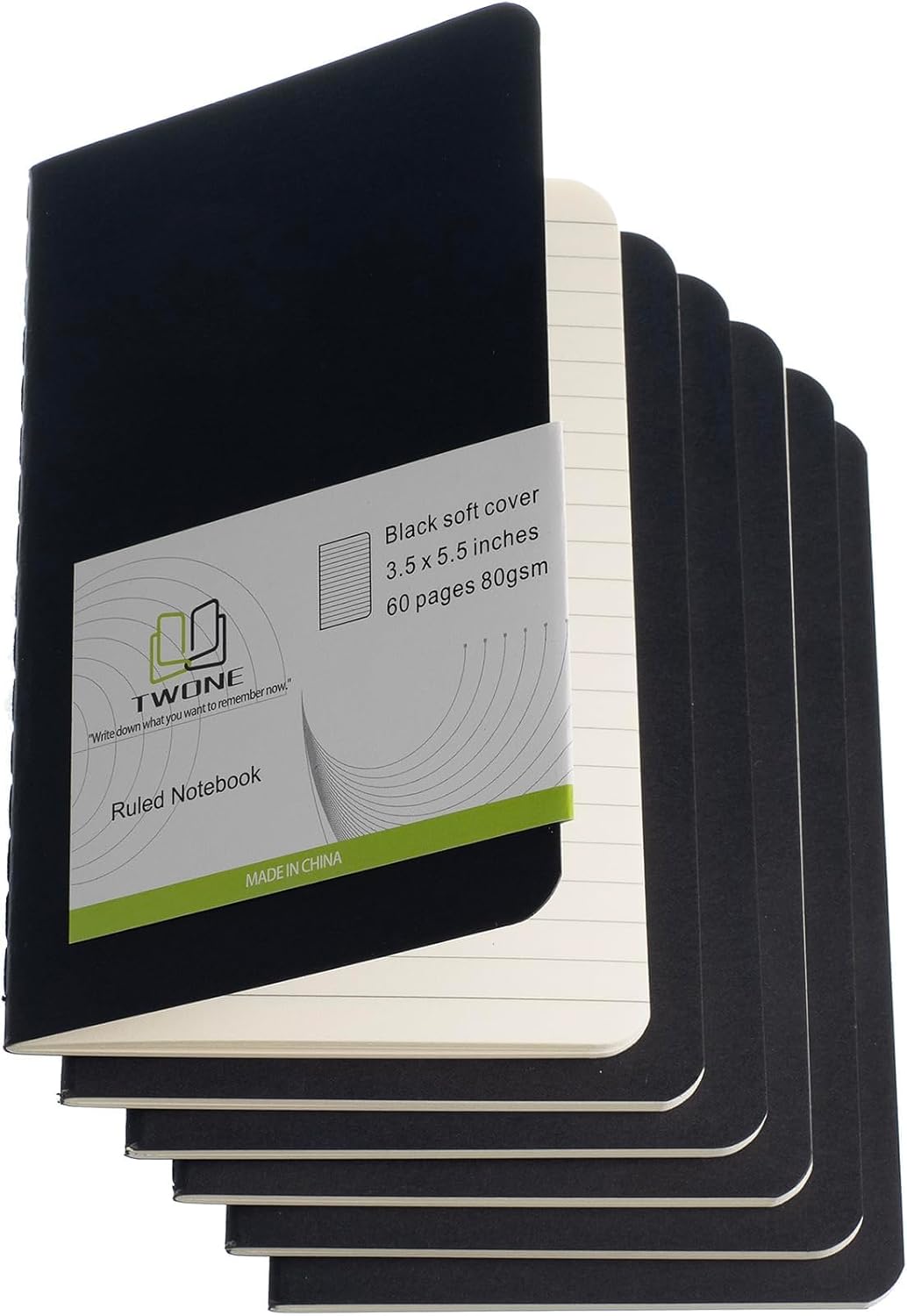 TWONE 6 Pack Mini Pocket Notebooks, 3.5x5.5, Lined, Black Cardstock
