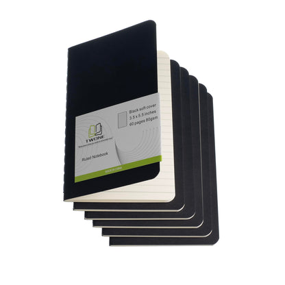 TWONE 6 Pack Mini Pocket Notebooks, 3.5x5.5, Lined, Black Cardstock
