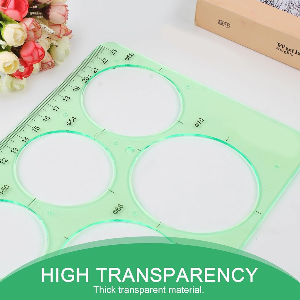5PCS Circle Template Measuring Geometry Ruler Geometric Drawings Stencils Rulers, Plastic Circle and Oval Measuring Templates(Green)