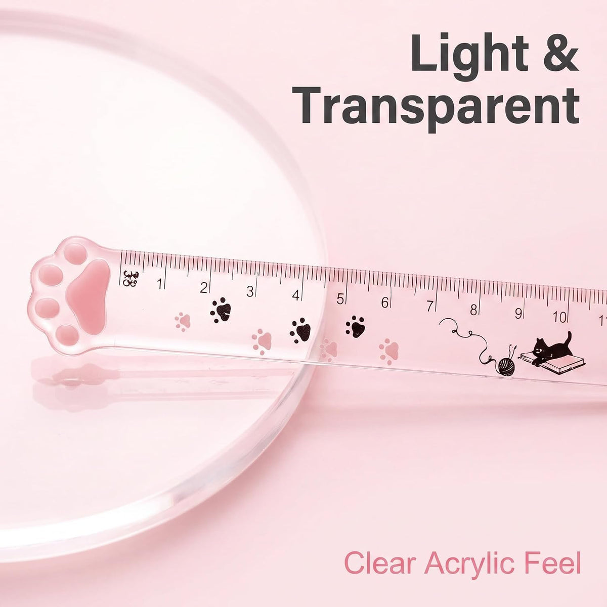 15CM Pink Cats Claw Straight Rulers, Plastic Measuring Tool Kawaii Measuring Rulers, Portable Stationery School Supplies Stationery Transparent Ruler Drafting Tools and Drafting Kits