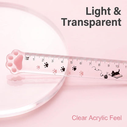 15CM Pink Cats Claw Straight Rulers, Plastic Measuring Tool Kawaii Measuring Rulers, Portable Stationery School Supplies Stationery Transparent Ruler Drafting Tools and Drafting Kits