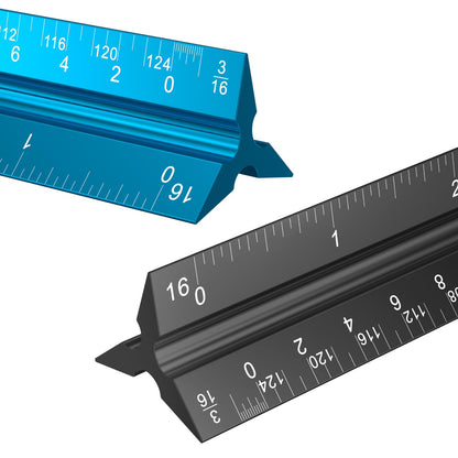 Rena Chris Architectural Scale Ruler: 12" Imperial Aluminum Alloy Metal Architecture Measuring Tools, Engineering Drafting Construction Drawing Blueprints Triangular Architect Scaling Rulers 12 Inches