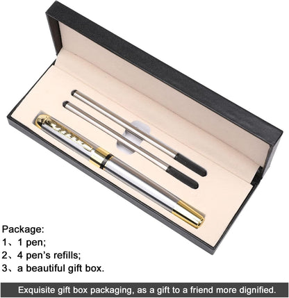 YIVONKA Ballpoint Pen Luxury Ballpoint Line Black Refill width 0.5mm Gift Set for Men & Women Professional Executive,Office,Nice BallPens Classy Gift Box (Silver)