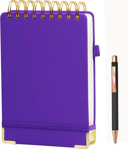 300 Pages Top Spiral Notebook 6x9 Leather Steno Pad Hardcover Steno Notebooks Top Spiral for Work Steno NotePad, 100 GSM Thick Paper, Left Handed Notebooks for Office College School, Black