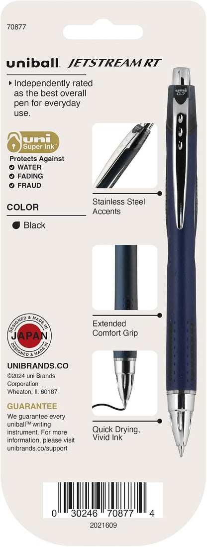 uniball™ Jetstream RT Ballpoint Pens, Black Ink, 0.7mm Fine Point, 3 Count