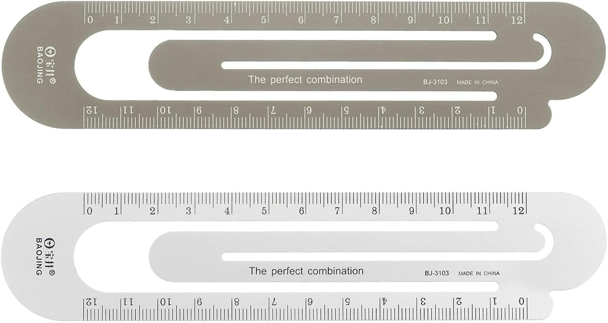 HARFINGTON Straight Ruler 12cm Metric Bookmark Clip Ruler Metal Aluminum Alloy Scale on Both Sides Measuring Scale Tool for Measure Study Reading Classroom Office, Silver Tone & Brown