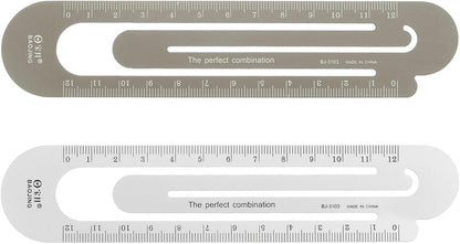 HARFINGTON Straight Ruler 12cm Metric Bookmark Clip Ruler Metal Aluminum Alloy Scale on Both Sides Measuring Scale Tool for Measure Study Reading Classroom Office, Silver Tone & Brown