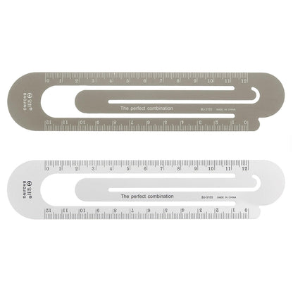 HARFINGTON Straight Ruler 12cm Metric Bookmark Clip Ruler Metal Aluminum Alloy Scale on Both Sides Measuring Scale Tool for Measure Study Reading Classroom Office, Silver Tone & Brown