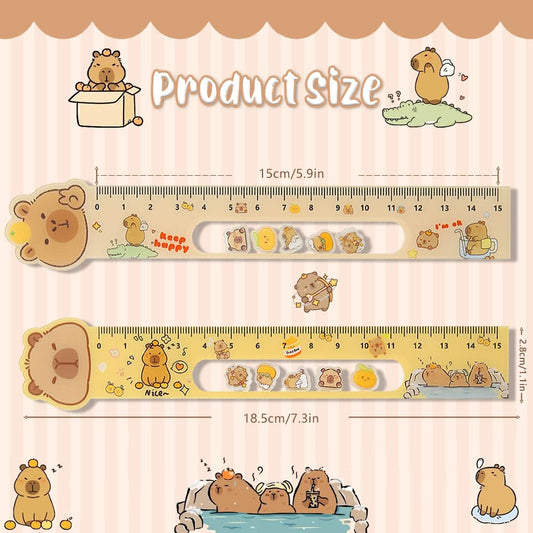 15CM Cute Capy Straighter Ruler, 2Pcs Plastic Clear Capy Bara Straighter Ruler, Plastic Measuring Tool Kawaii Kapibala Portable Stationery School Supplies Stationery Transparent