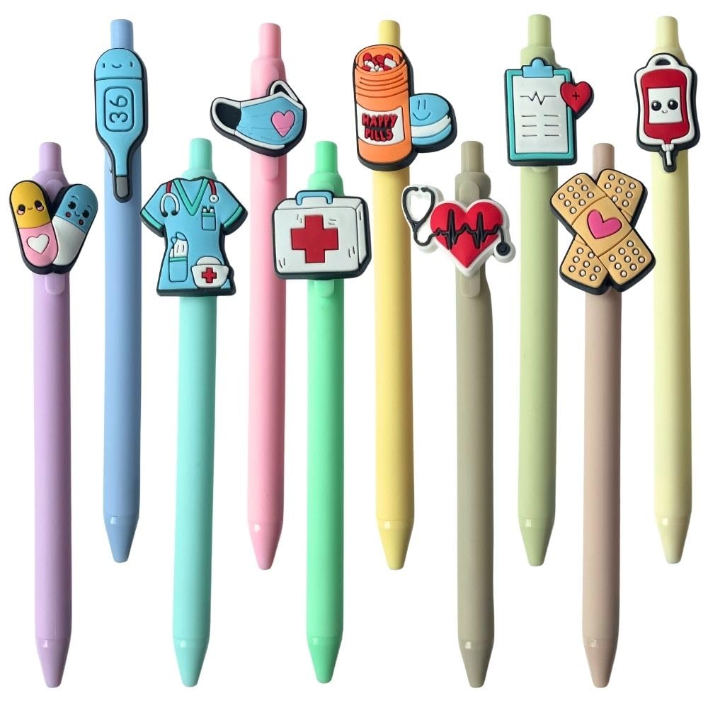YJ PREMIUMS 10-Pack of Cute Nursing Pens with Heart, Syringe Designs in Black Ink - Versatile Writing Instruments for Nurses, Medical Assistants, Students (Medical)