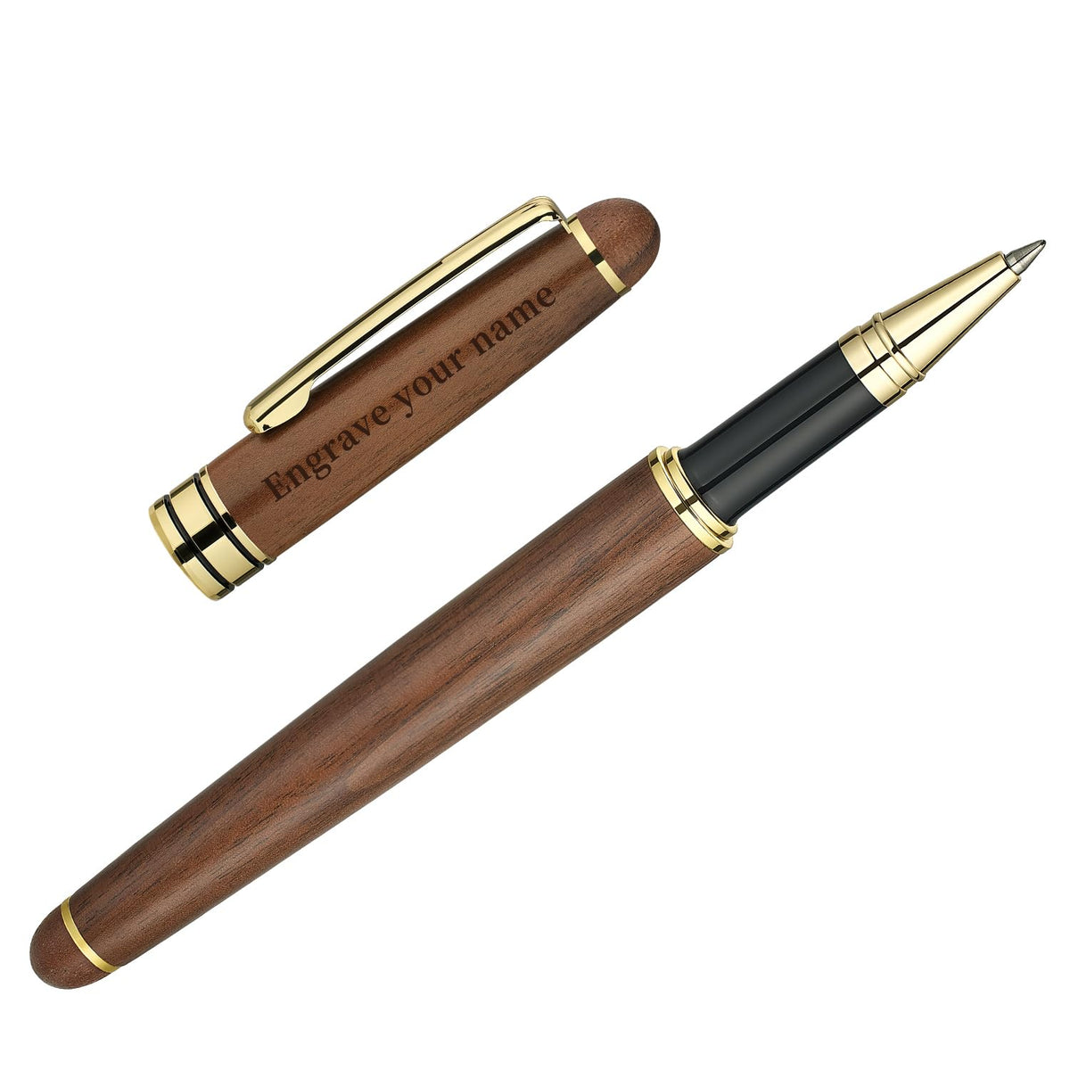 BEILUNER Wood Rollerball Pen Set, Elegant, Rosewood with Gold Finish