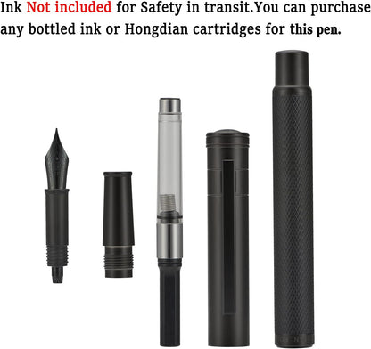 Matte Black Forest Fountain Pen Extra Fine Nib Classic Design with Converter and Metal Pen Box Set by Asvine